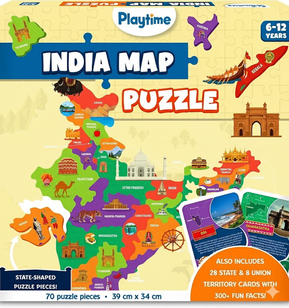 Playtime India Map Puzzle - 70 Pieces, Jigsaw Puzzle