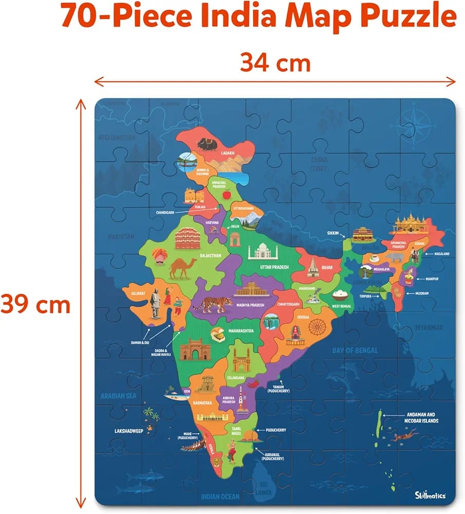 Playtime India Map Puzzle - 70 Pieces, Jigsaw Puzzle